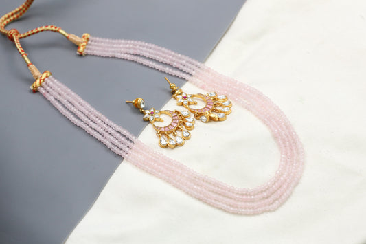Rose Quartz 4 Strand Beaded Necklace Set