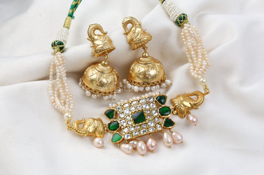 Real Pearls Antique Jadau Necklace Set (104-05)