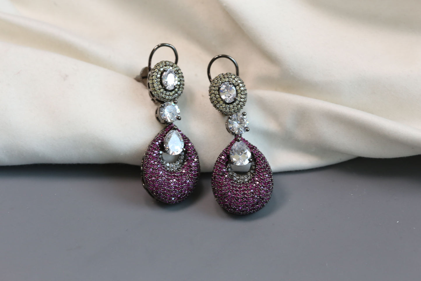 Contemporary Nano CZ Stone Earrings- Ruby