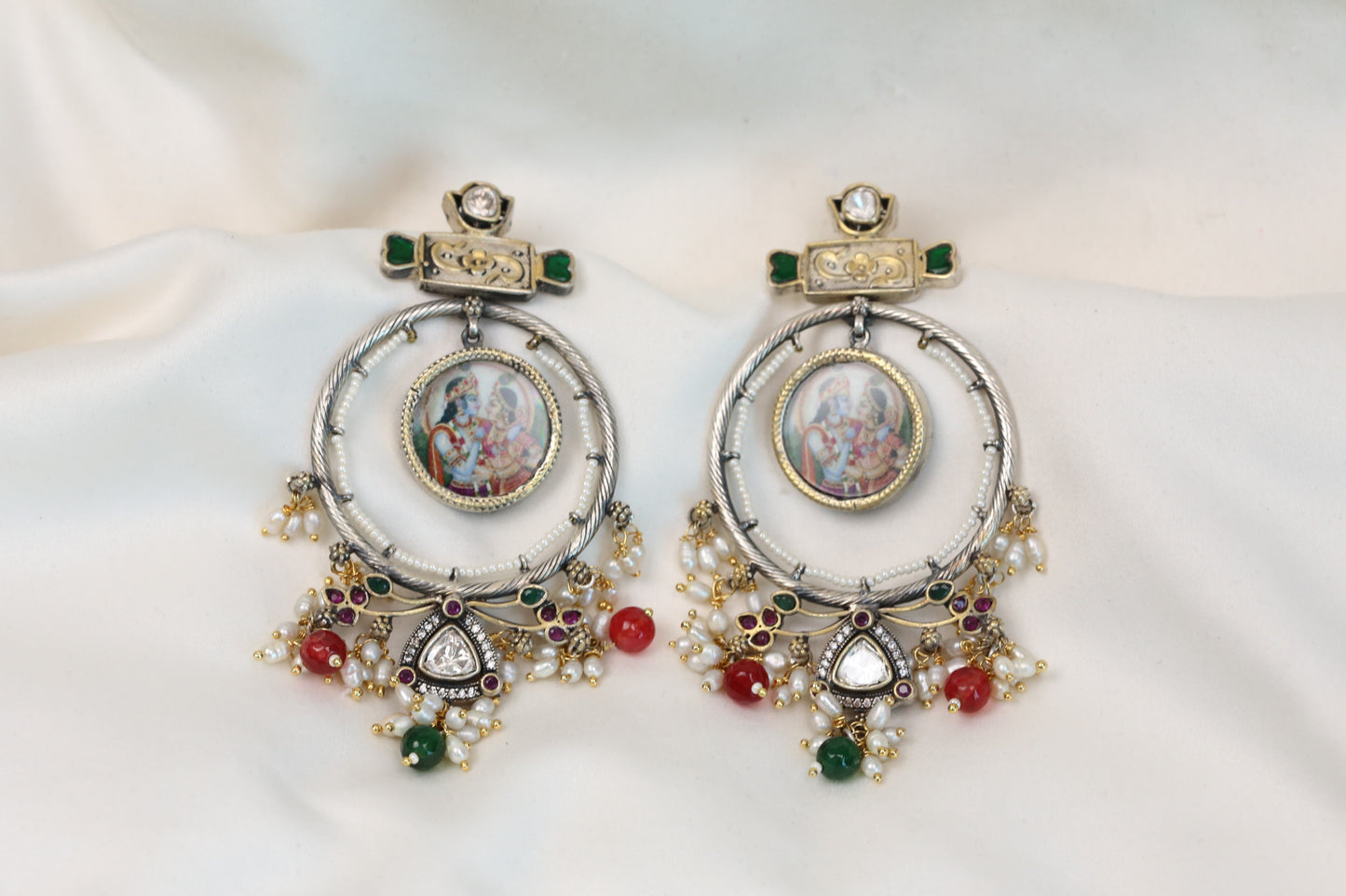 Pichwayi Painting Krishna Dual Tone Earrings