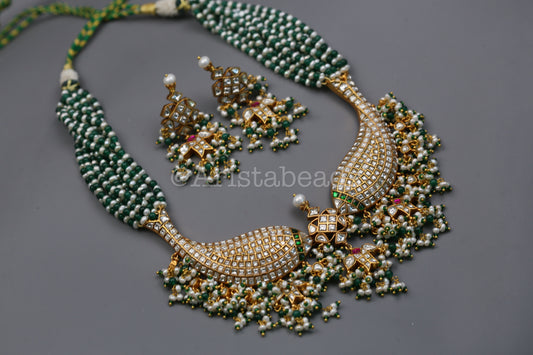 Matsya Fresh Water Pearls, Real Onyx & Jadau Kundan Set