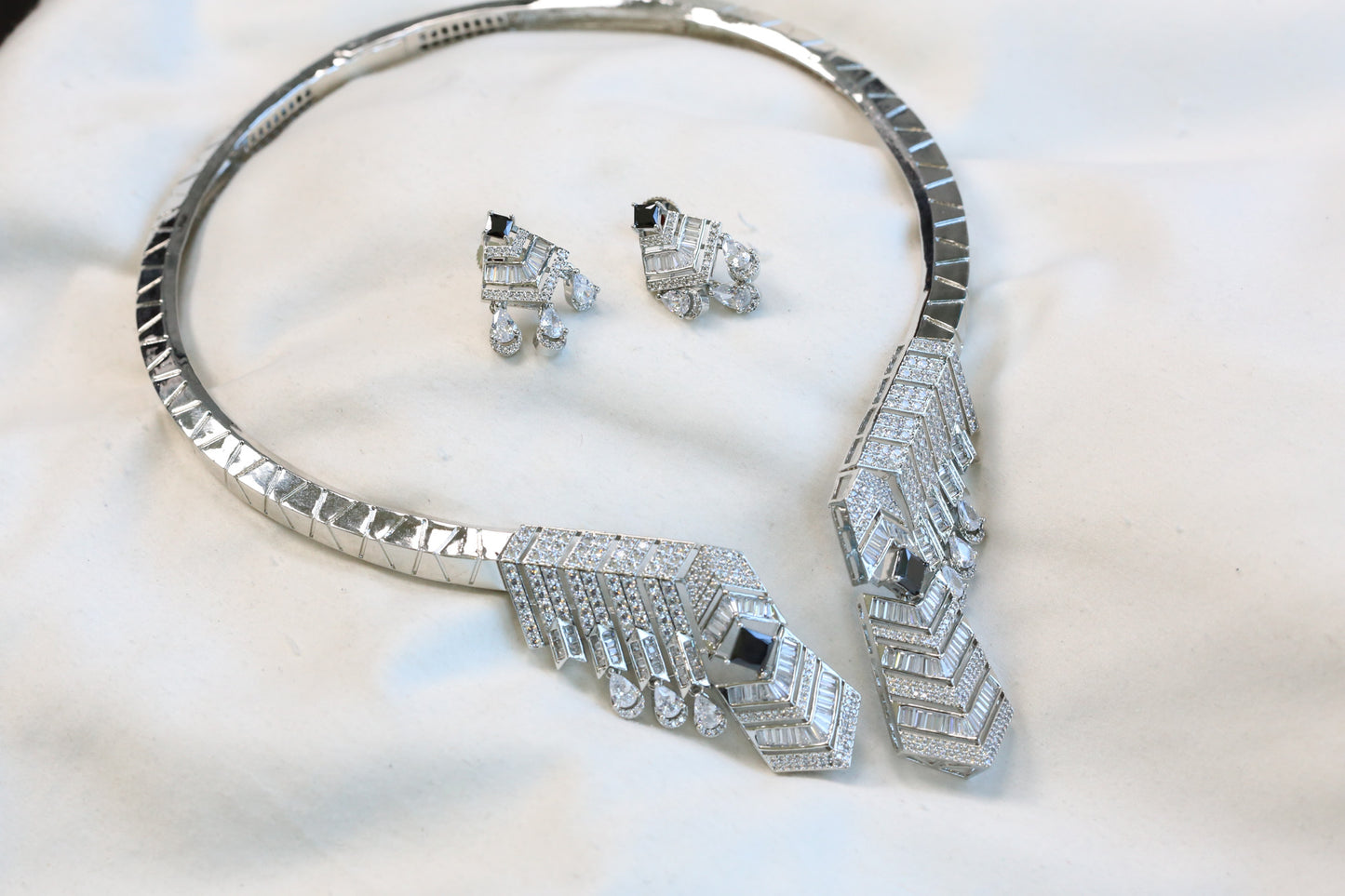 Zara Premium CZ Hasli Necklace Set  - Black