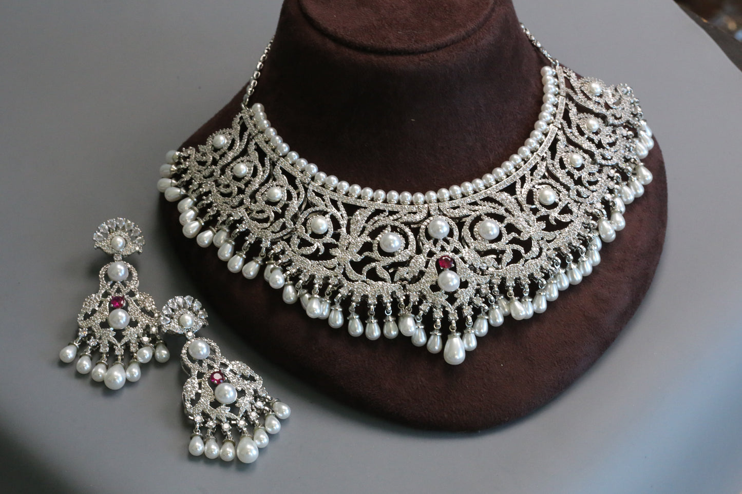 Claire Premium CZ & Pearls Necklace Set