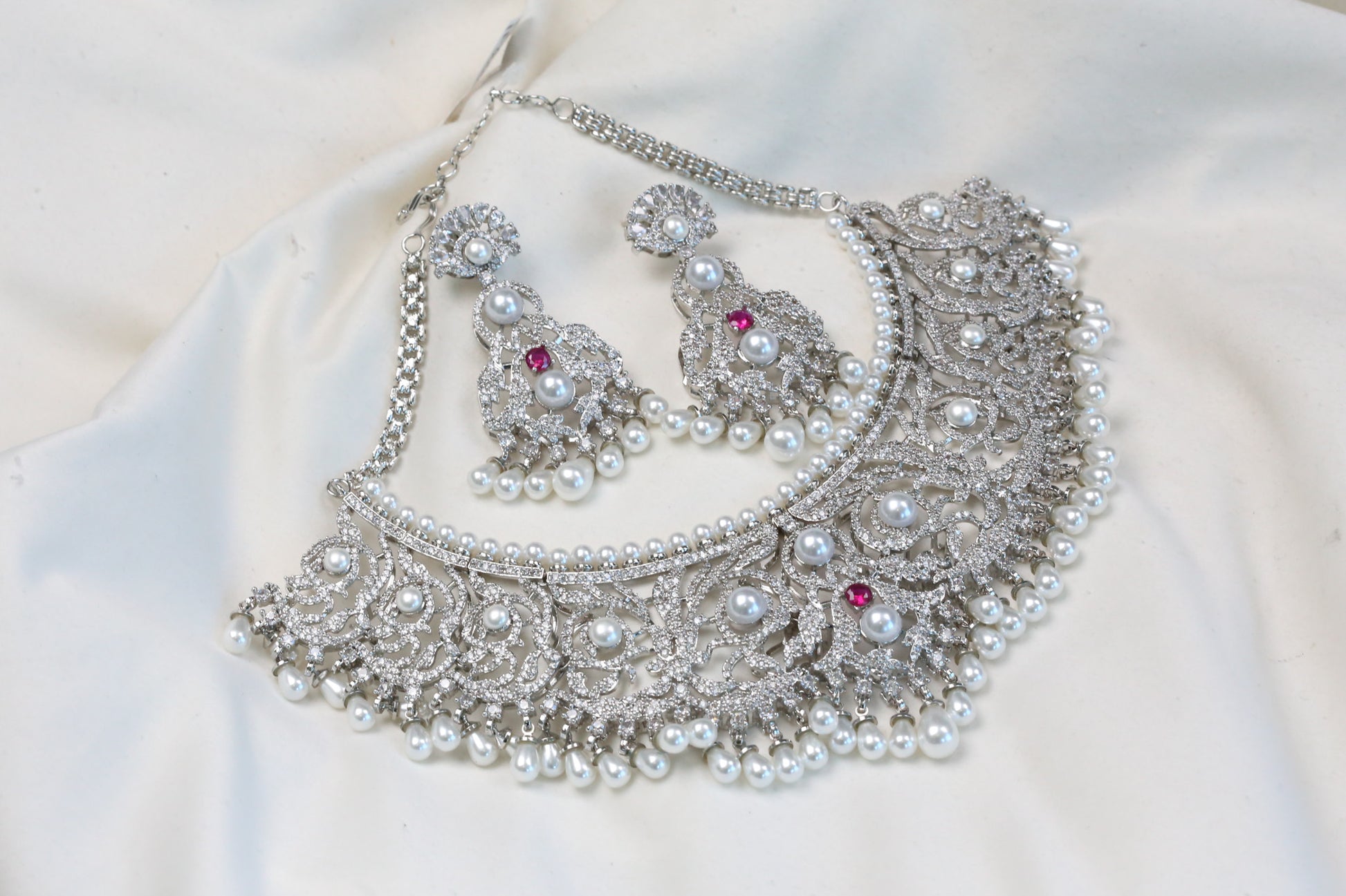 Claire Premium CZ & Pearls Necklace Set