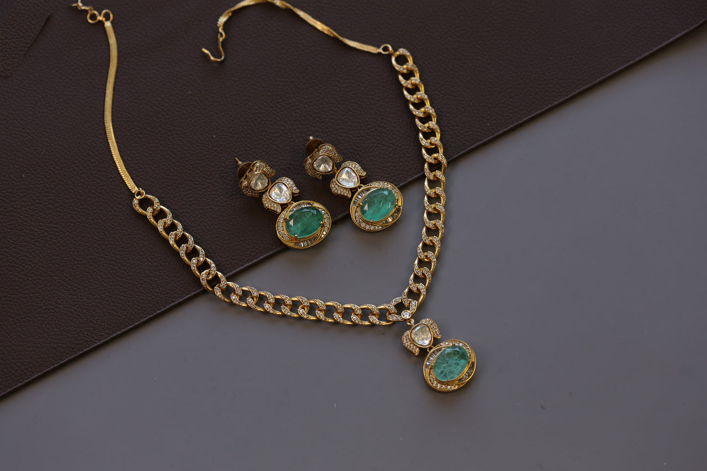 Reeta Premium CZ & Doublet Chain Necklace - Mint