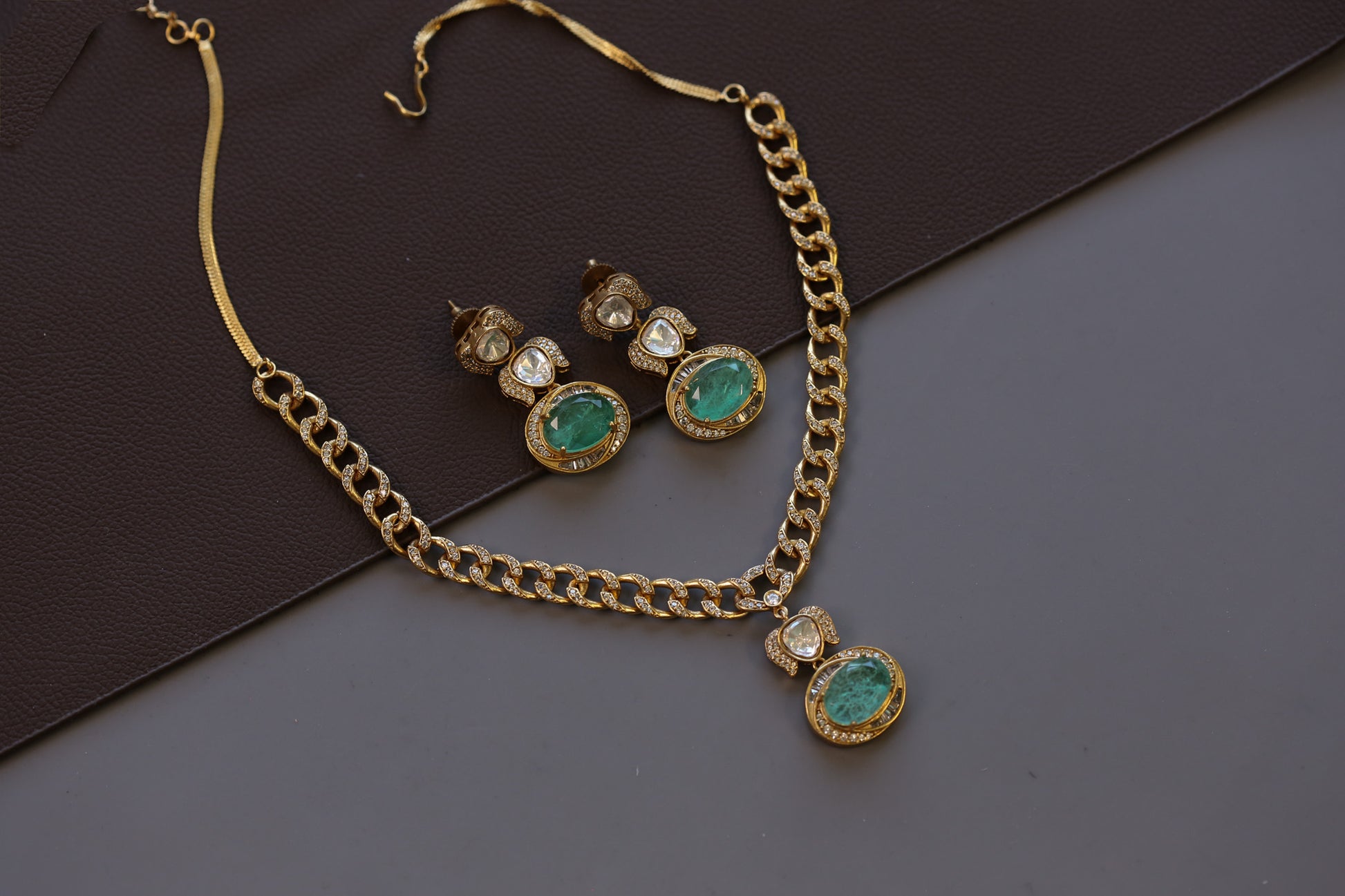 Reeta Premium CZ & Doublet Chain Necklace - Mint