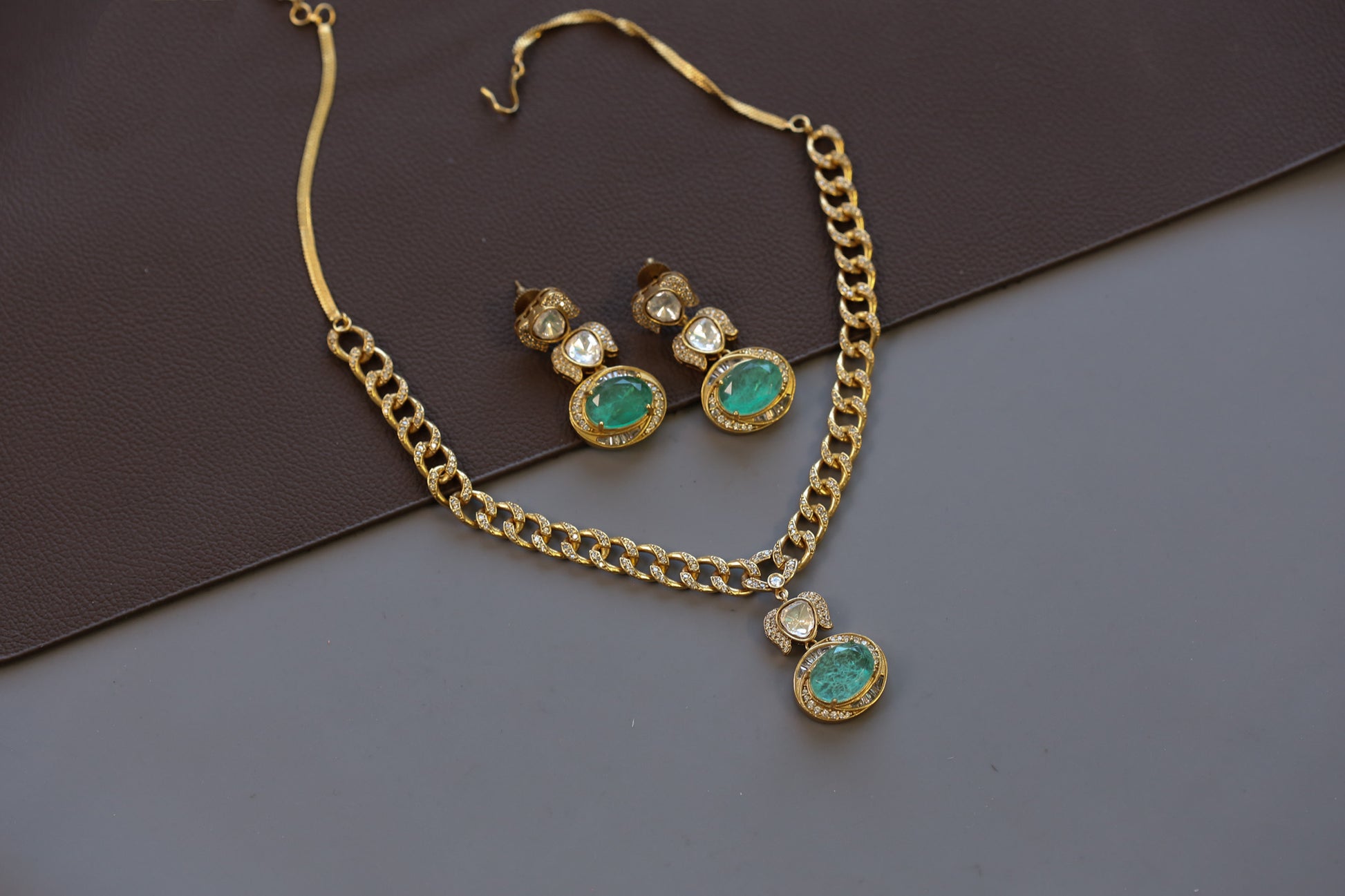 Reeta Premium CZ & Doublet Chain Necklace - Mint