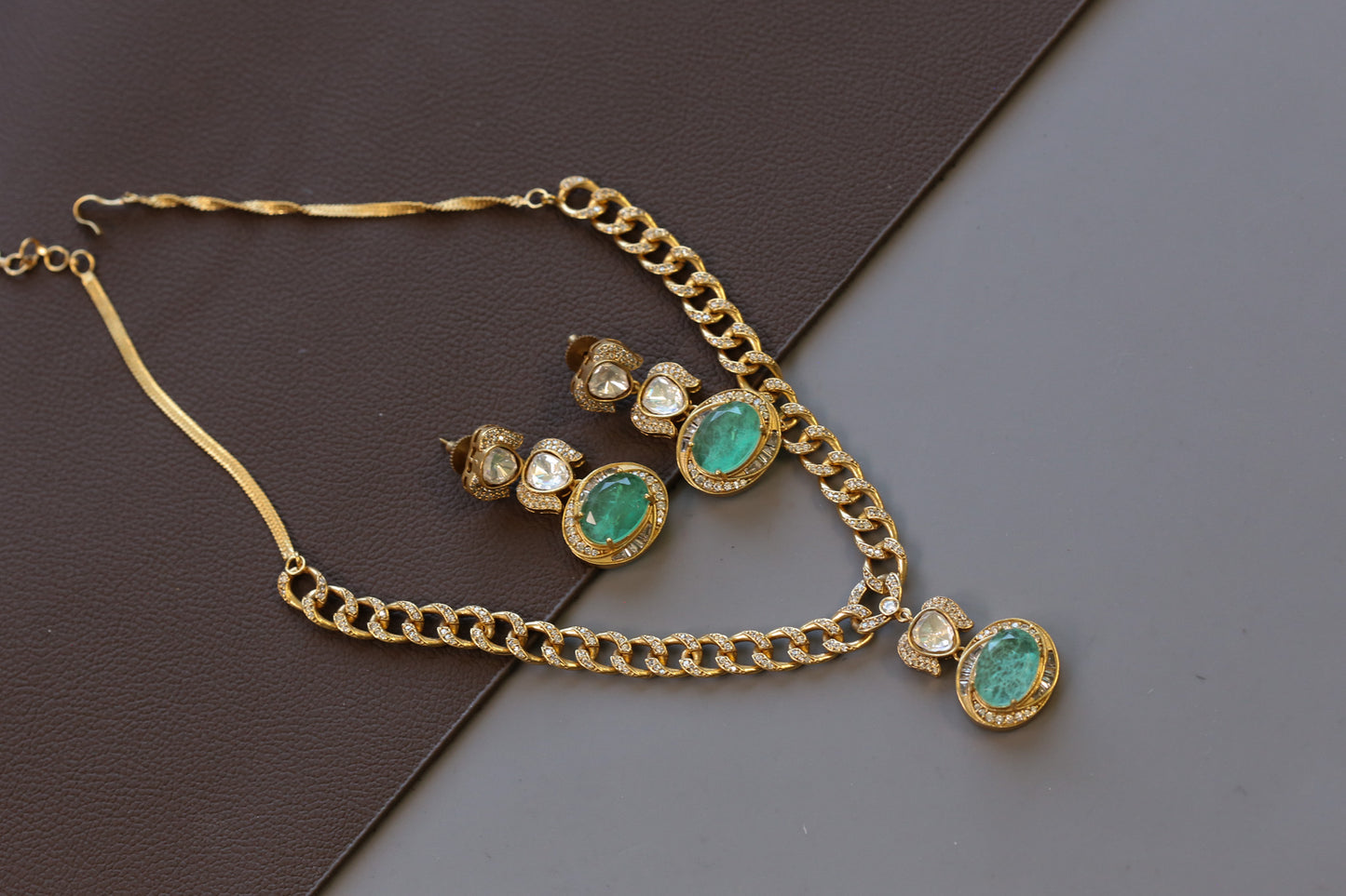 Reeta Premium CZ & Doublet Chain Necklace - Mint
