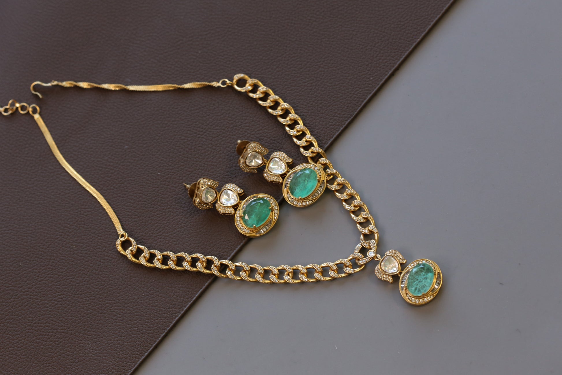 Reeta Premium CZ & Doublet Chain Necklace - Mint