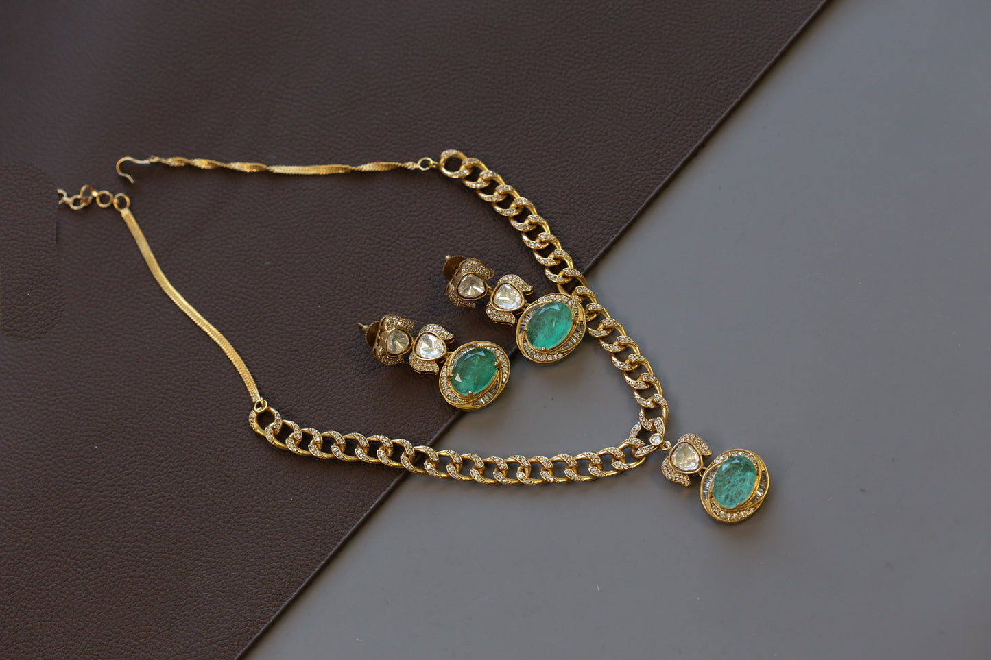 Reeta Premium CZ & Doublet Chain Necklace - Mint
