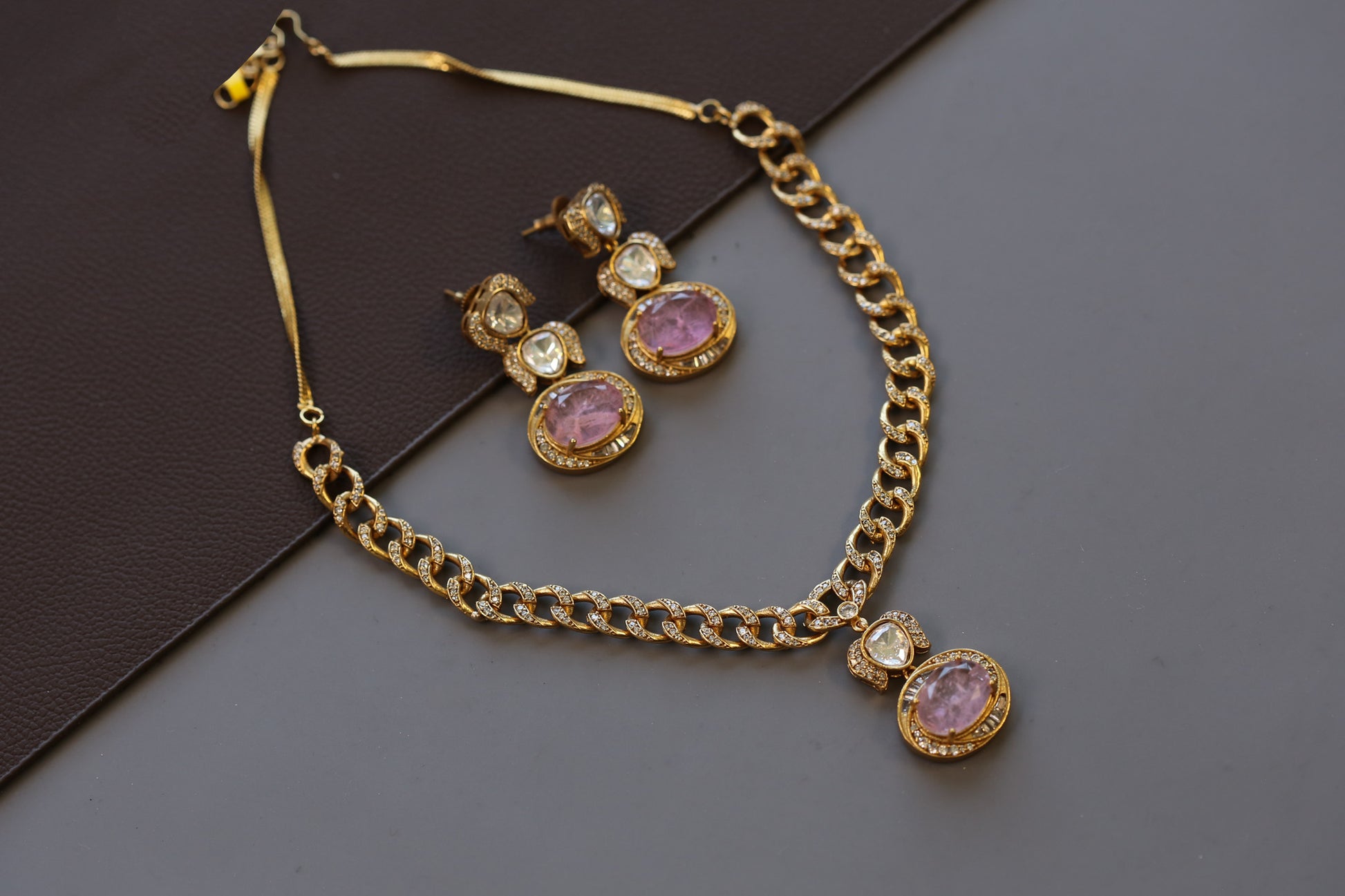 Reeta Premium CZ & Doublet Chain Necklace - Pink