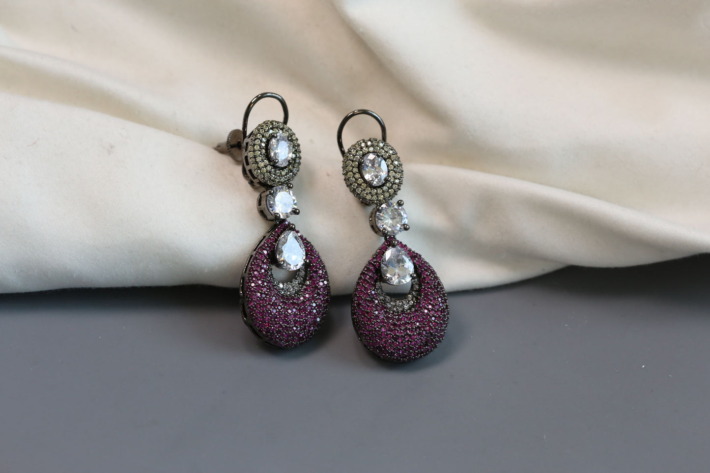 Contemporary Nano CZ Stone Earrings- Ruby