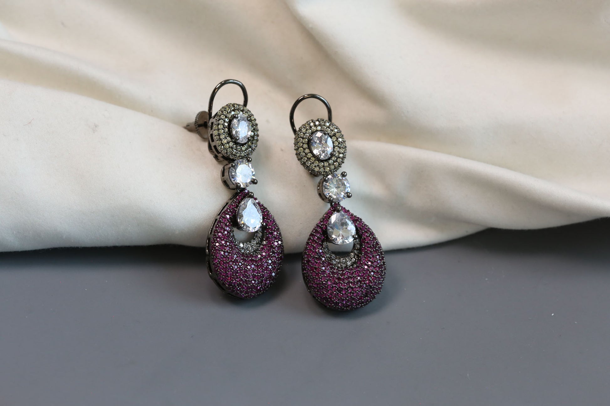 Contemporary Nano CZ Stone Earrings- Ruby