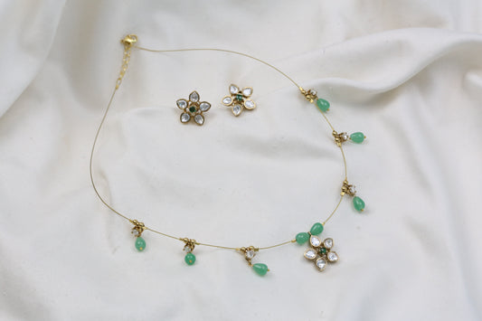 Tara Invisible Jadau Necklace Set - Green
