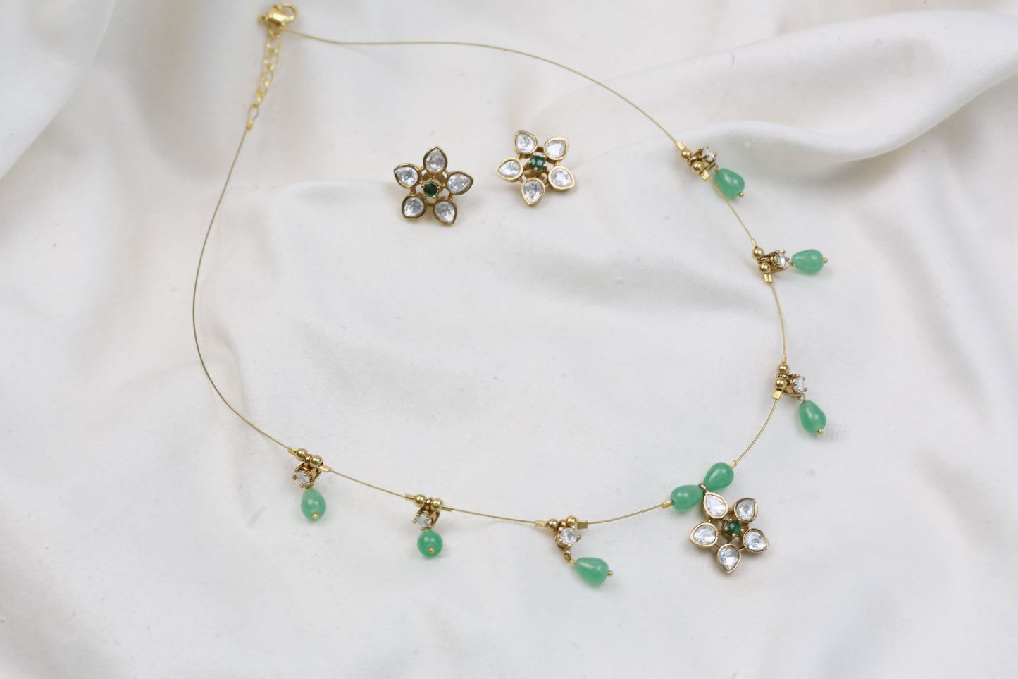 Tara Invisible Jadau Necklace Set - Green