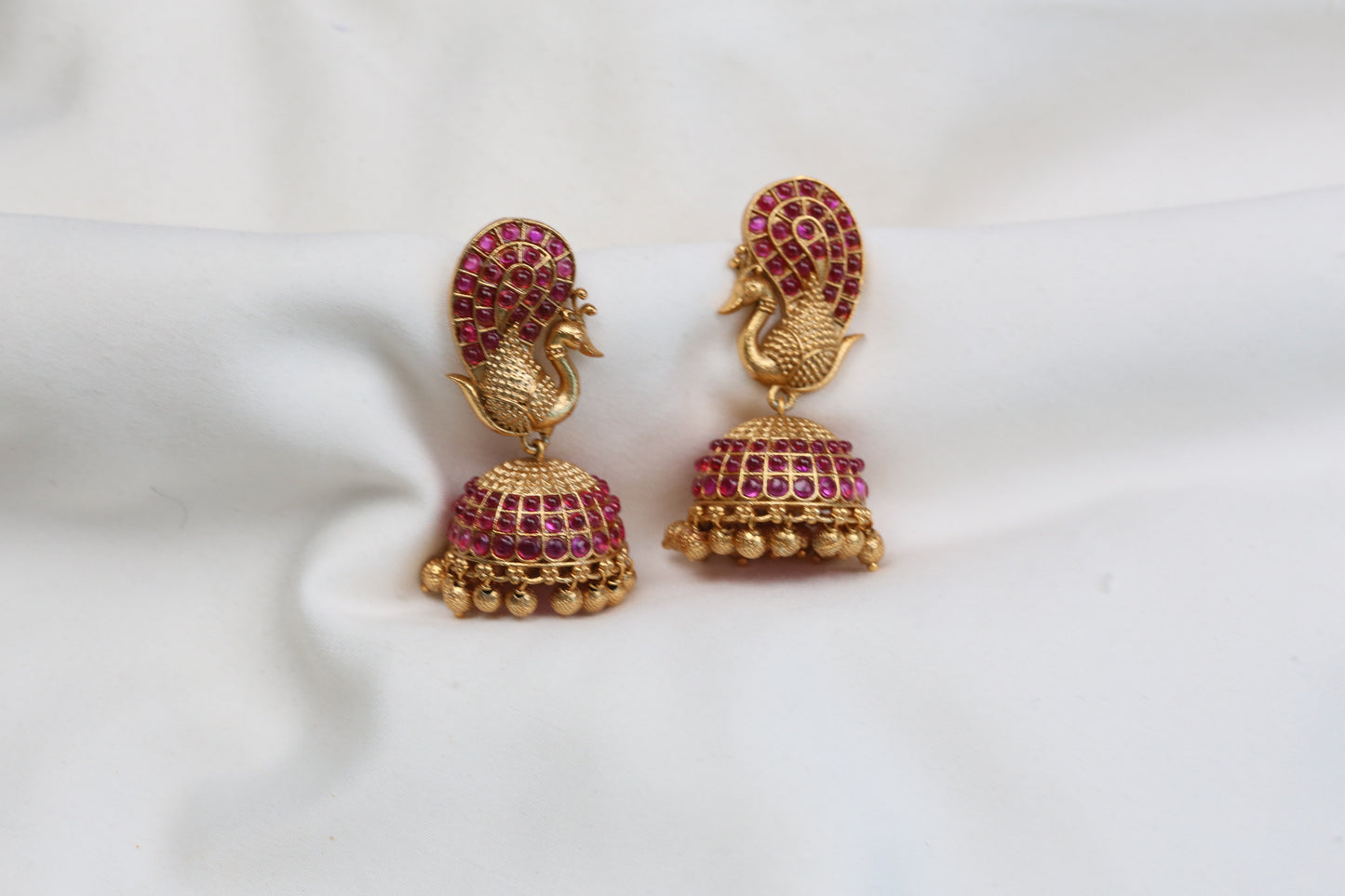 Mayura Temple Jhumka -  Ruby