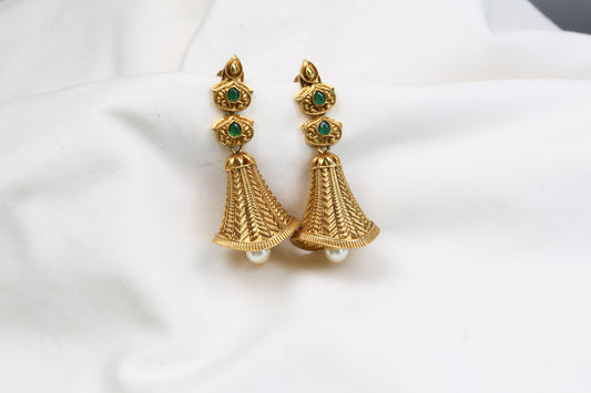 Noori Temple Jhumka -  Green