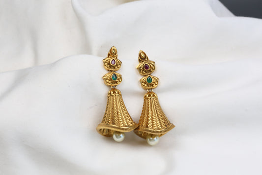 Noori Temple Jhumka -  Ruby Green