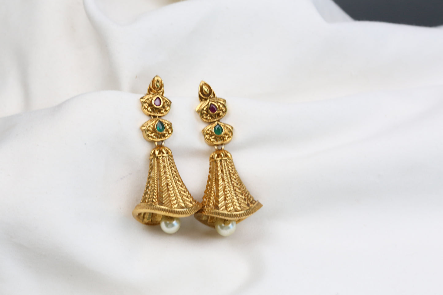 Noori Temple Jhumka -  Ruby Green