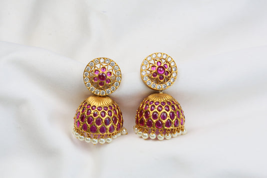 Kajal Kemp Temple Jhumka -  Ruby