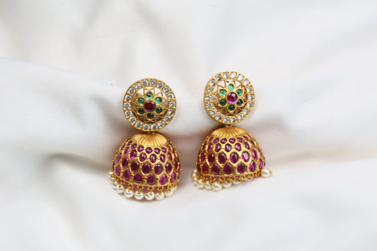 Kajal Kemp Temple Jhumka -  Ruby Green