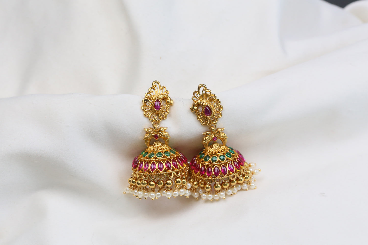 Kiran Kemp Temple Jhumka -  Ruby Green