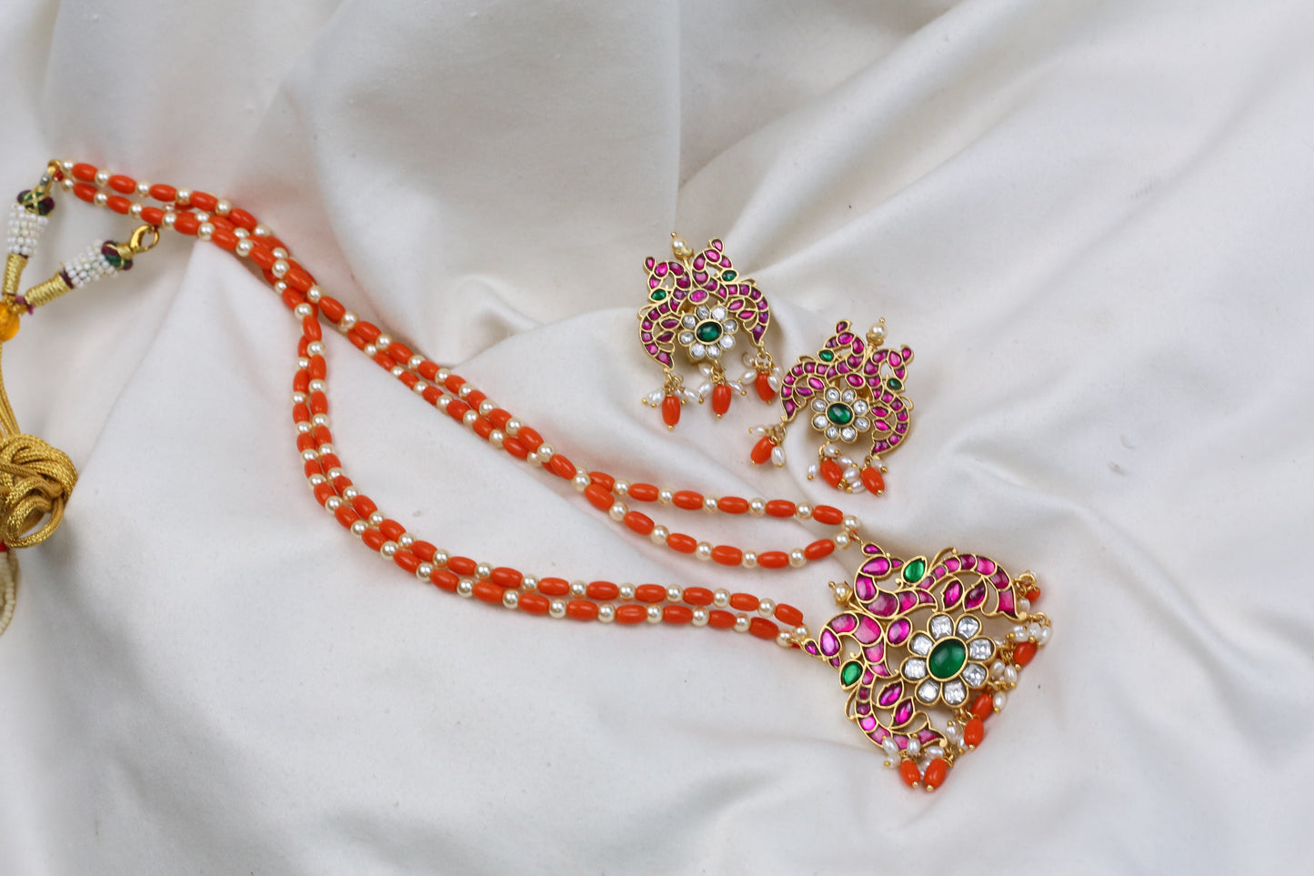 Hansa Jadau Kundan Coral Necklace Set
