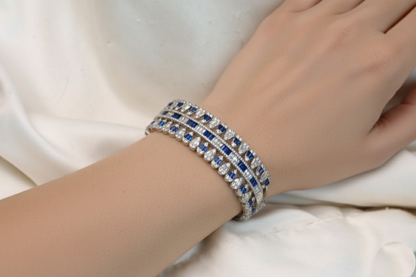 Premium Quality CZ Bracelet Bangle - Blue