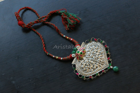 Shakti Next To Real Silver Carved Oxidized Necklace (T103-06)