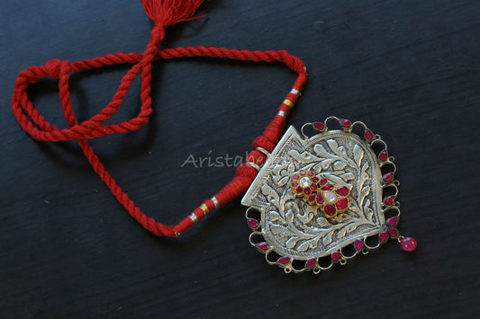 Shakti Next To Real Silver Carved Oxidized Necklace (T103-07)