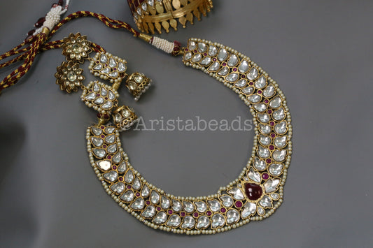 Mohini Ruby Pota & Jadau Kundan Set (Necklace & Jhumka)