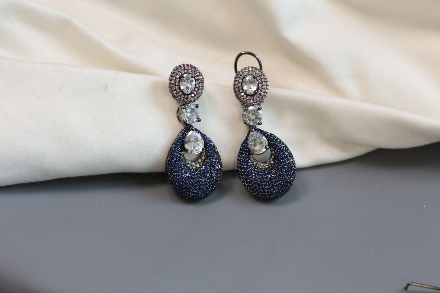 Contemporary Nano CZ Stone Earrings- Blue Pink