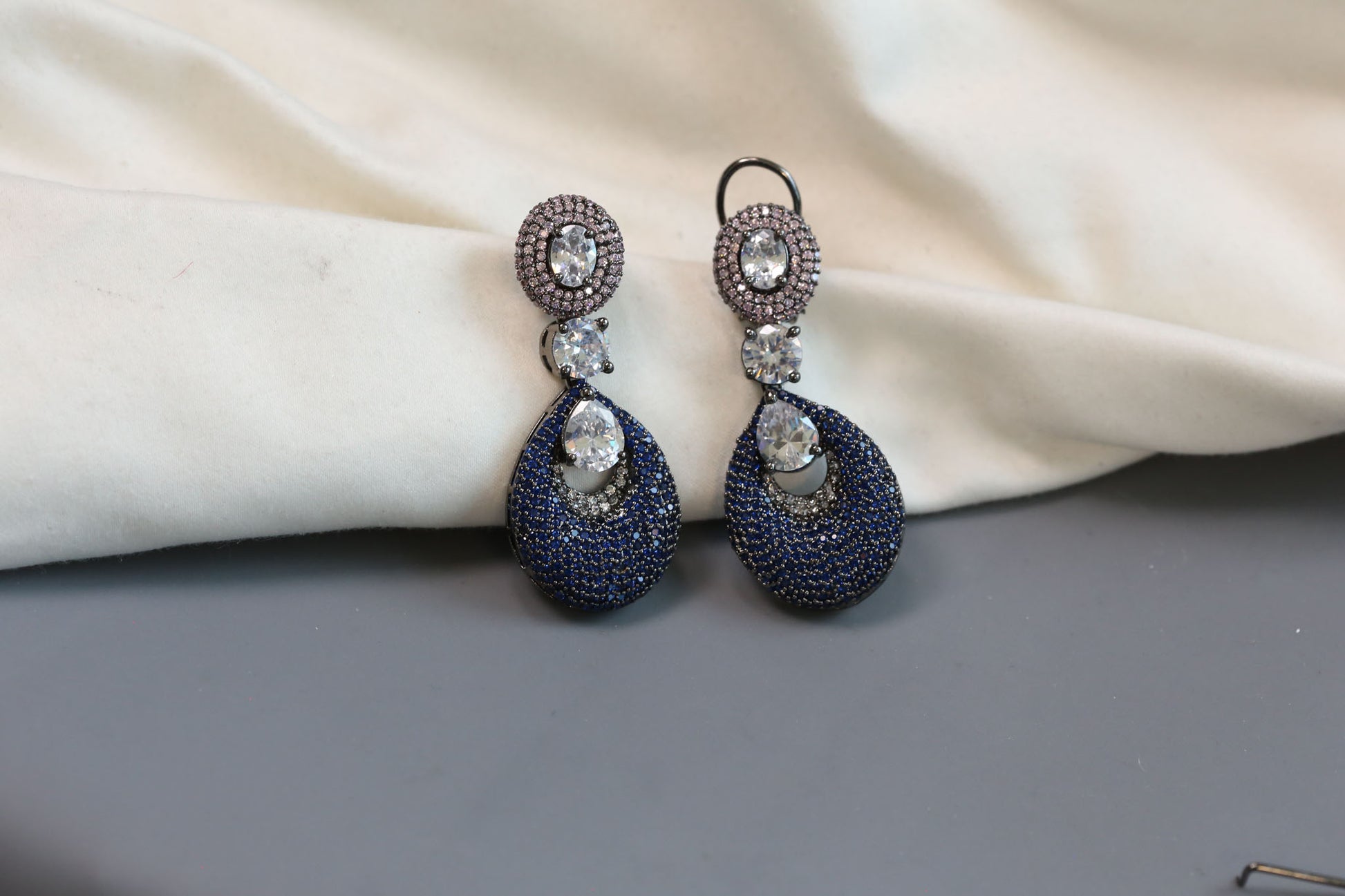 Contemporary Nano CZ Stone Earrings- Blue Pink