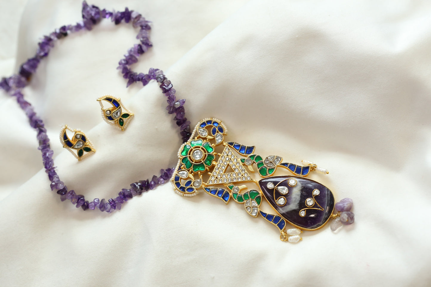 Amethyst Jadau Kundan Fusion Pendant Necklace