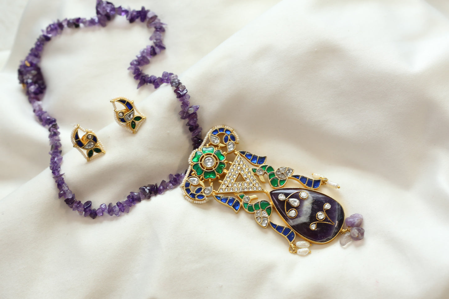 Amethyst Jadau Kundan Fusion Pendant Necklace