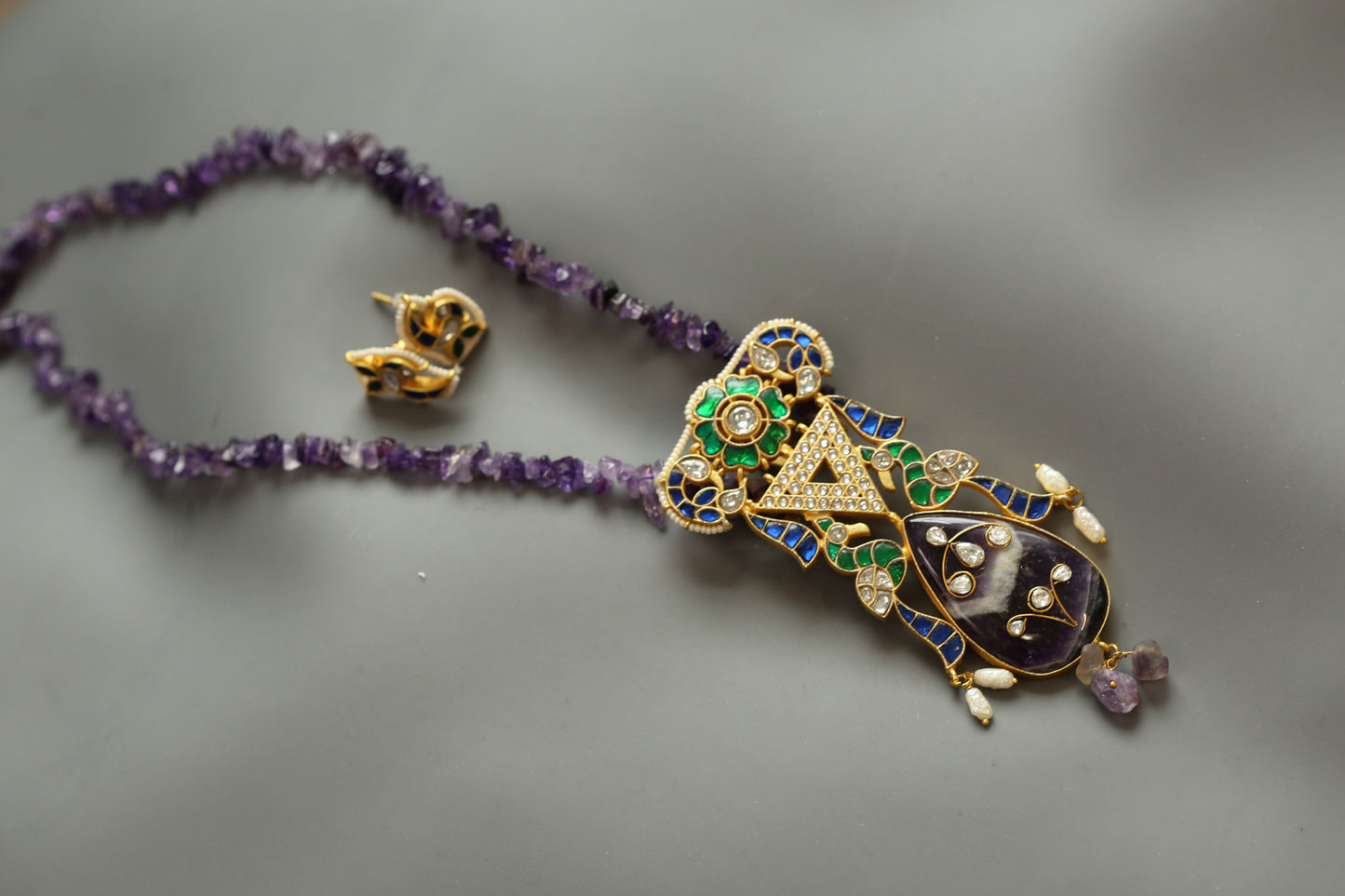 Amethyst Jadau Kundan Fusion Pendant Necklace