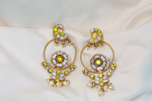 One Of A Kind Yellow & MOP Jadau Earrings