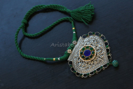 Shakti Next To Real Silver Carved Oxidized Necklace (T103-08)