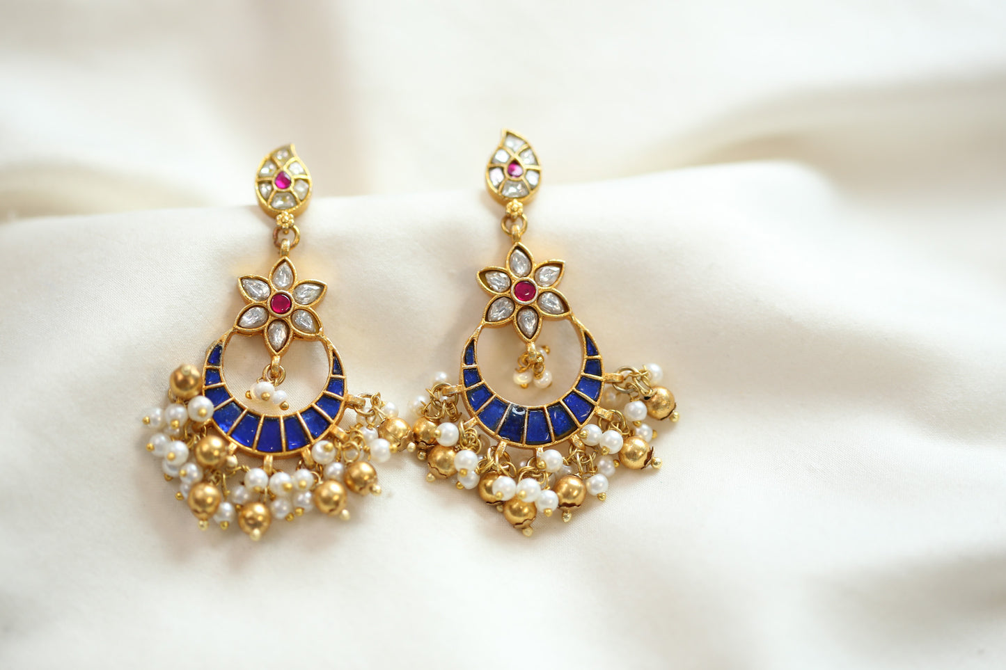 Saranya Jadau Takkar Kundan Chandbaali - Blue