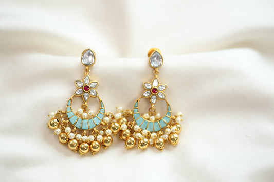 Saranya Jadau Takkar Kundan Chandbaali -Turquoise