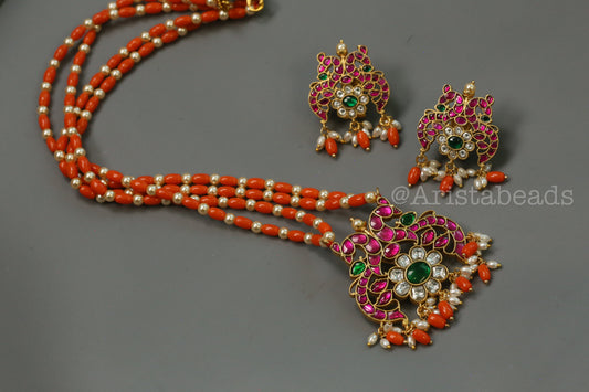 Hansa Jadau Kundan Coral Necklace Set