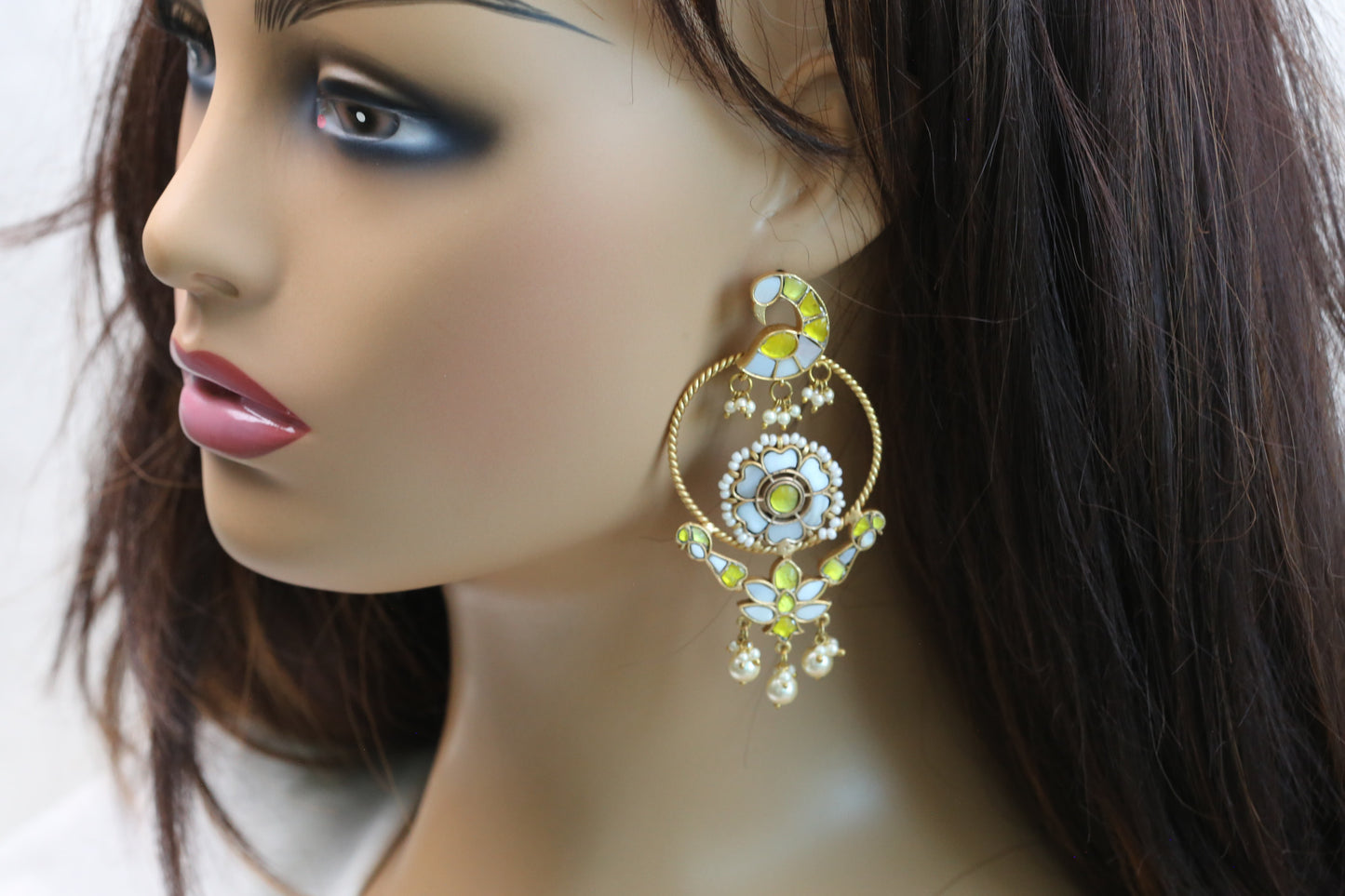 One Of A Kind Yellow & MOP Jadau Earrings
