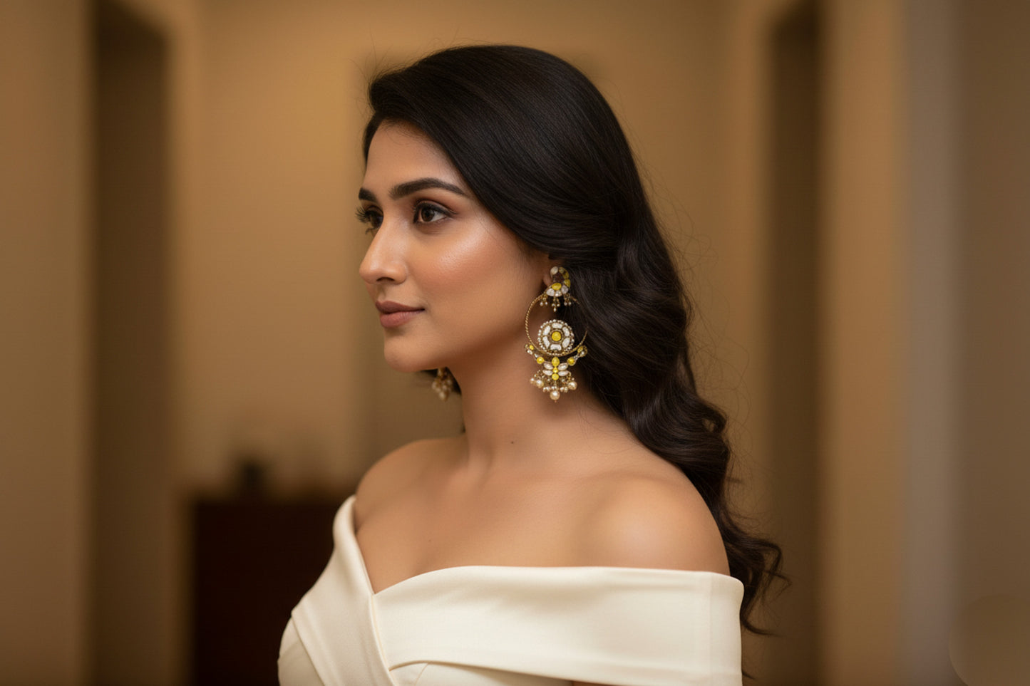 One Of A Kind Yellow & MOP Jadau Earrings