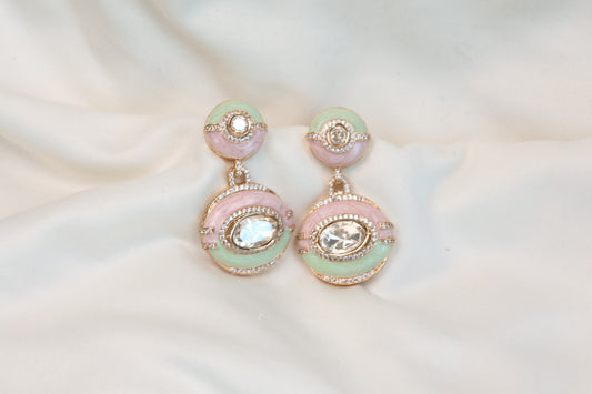 Enamel Real Moissanite Earrings - Mint Pink