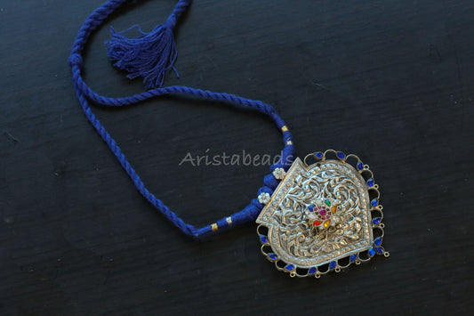 Shakti Next To Real Silver Carved Oxidized Necklace (T103-09)