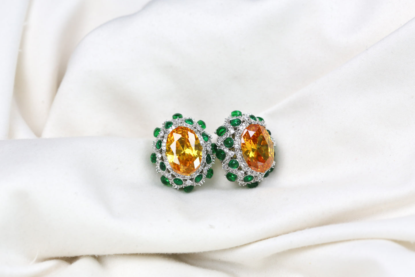 Peony Premium Micro CZ Earrings -  Yellow Green