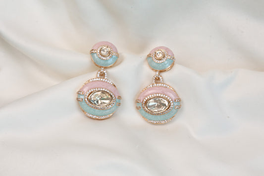 Enamel Real Moissanite Earrings - Aqua Pink