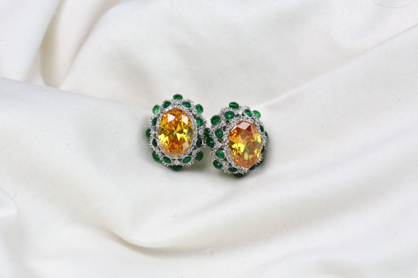 Peony Premium Micro CZ Earrings -  Yellow Green