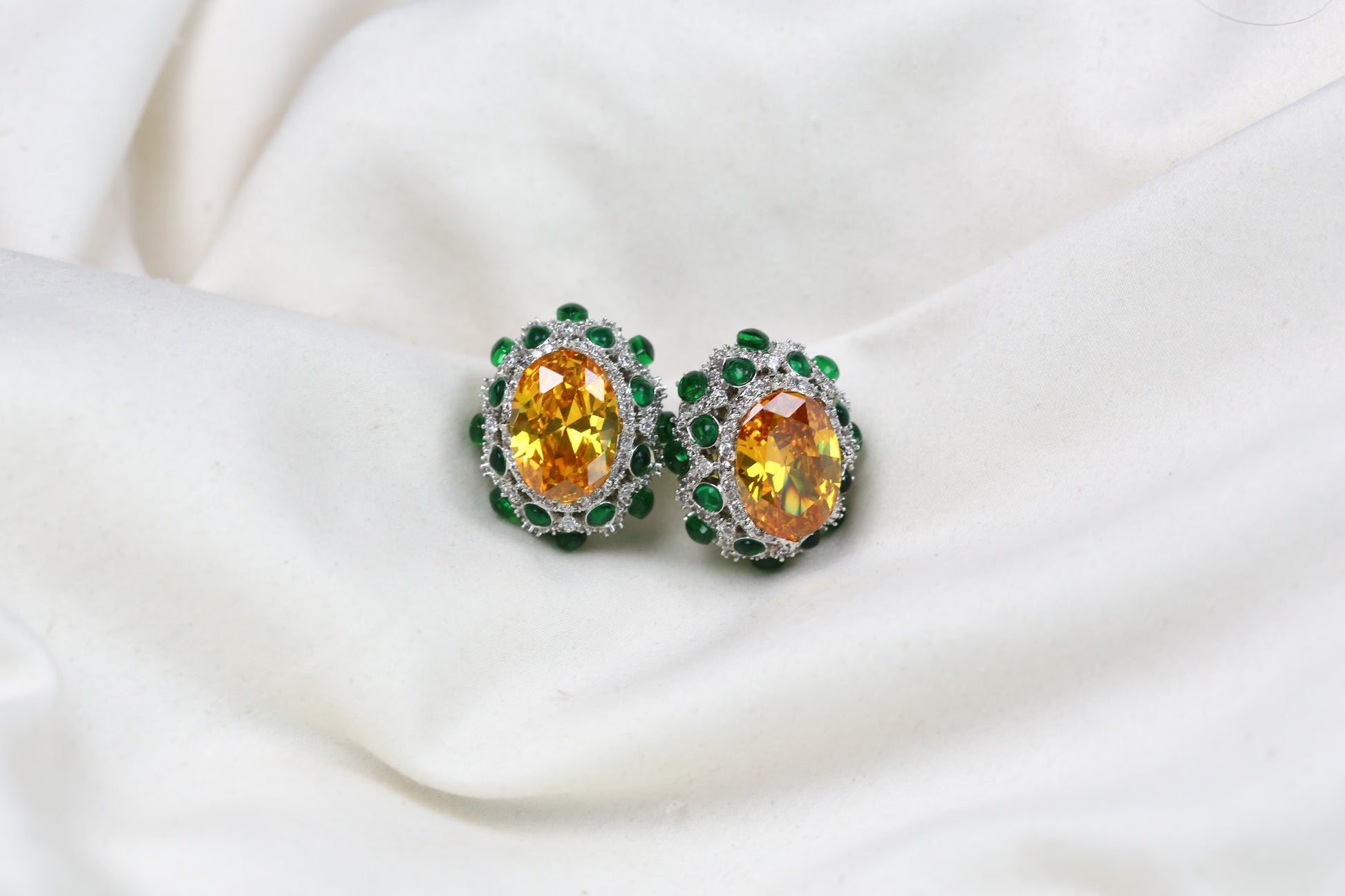 Peony Premium Micro CZ Earrings -  Yellow Green