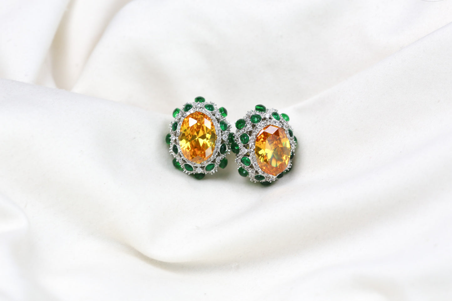 Peony Premium Micro CZ Earrings -  Yellow Green